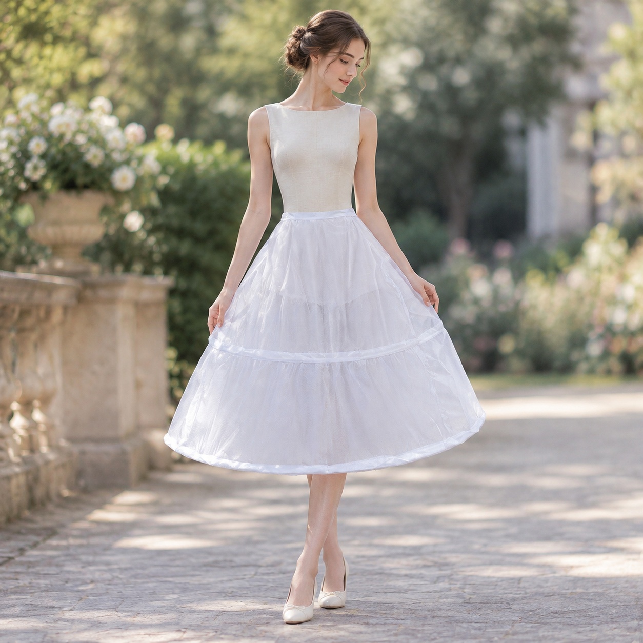 Midi Dress - カジュアルなチュールガウン、マキシ丈、袖なし、春の季節にぴったりのネット素材のミディ丈チュールドレス、春のカジュアルドレス。