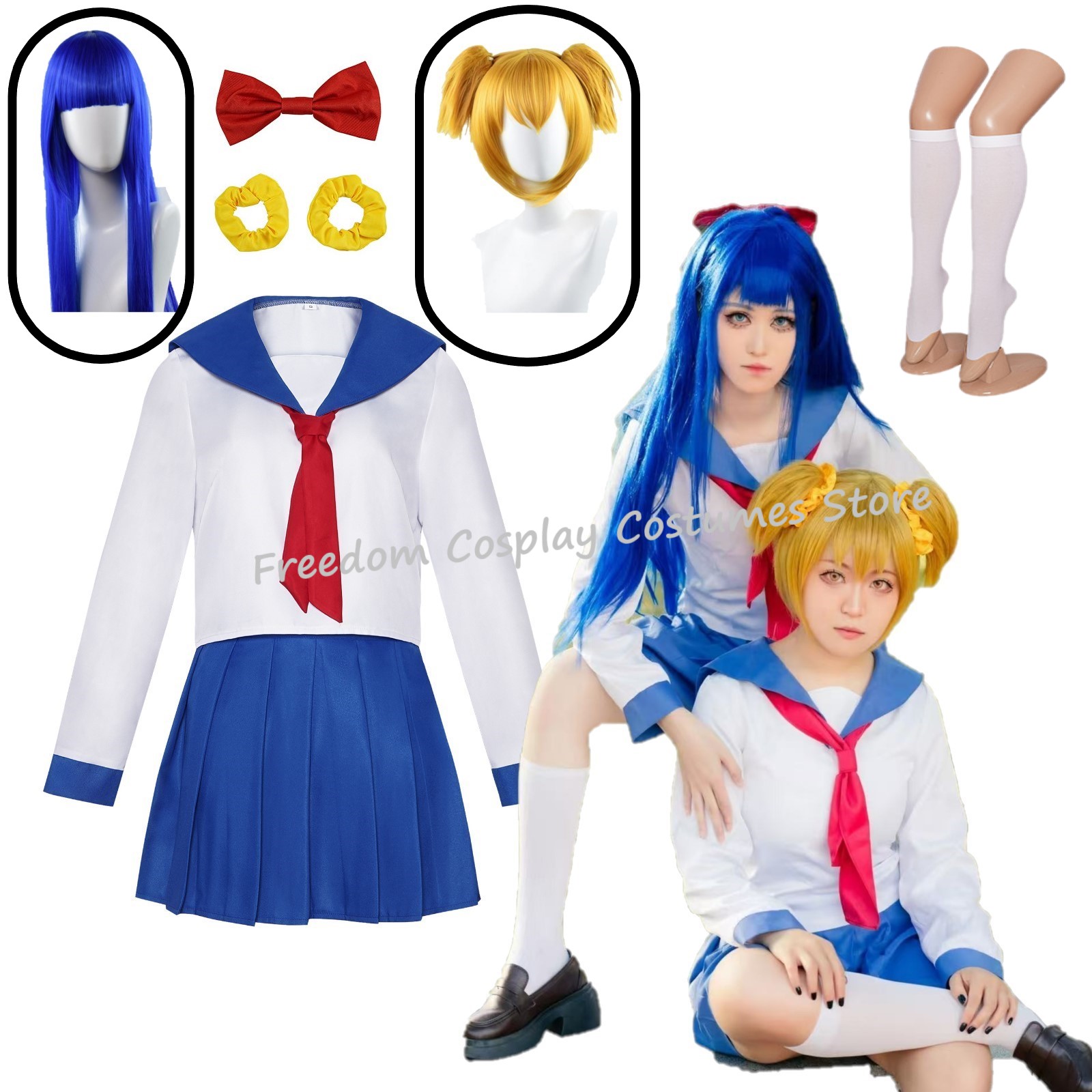 Formal Skirt - ポップチームエピックポプコピピミコスプレ衣装ウィッグ学校制服完全な衣装女性青白 JK 衣装
