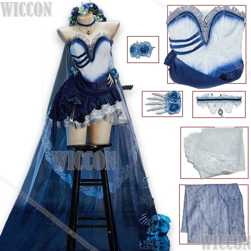 Formal Skirt - コープスブライドハロウィンコスプレドレスブルーオンブルゴシックビクトリア朝のレースの衣装女性アニメパーティーフォーマルガウンクリスマスコスプレ