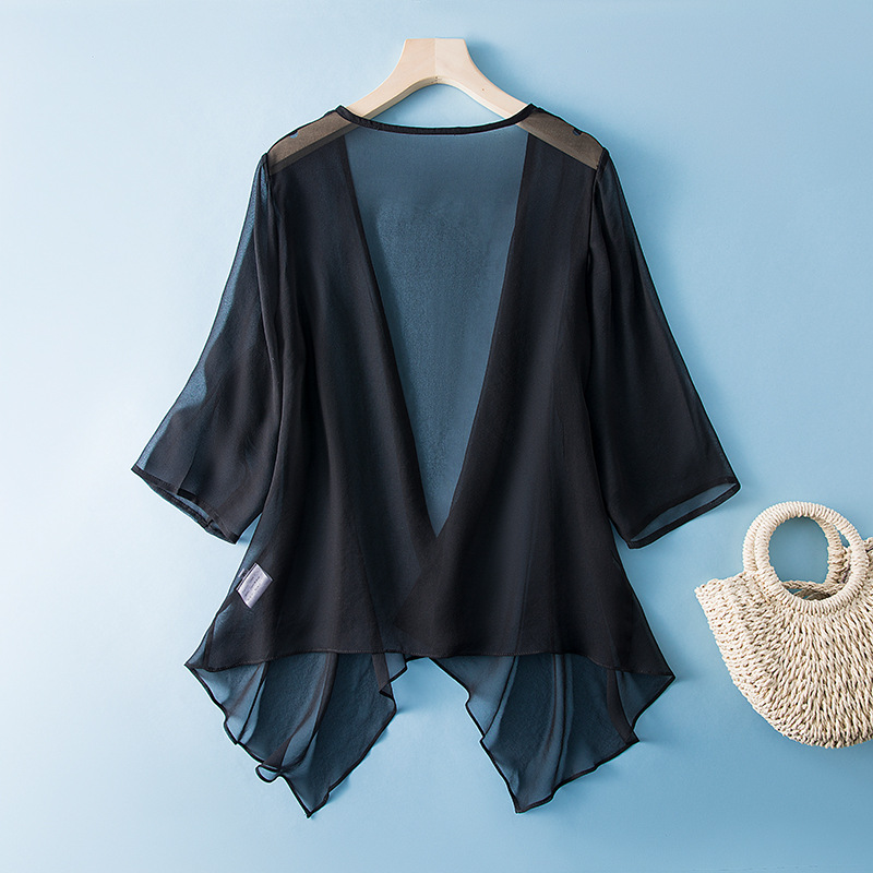 女性用日焼け止めカーディガン、100% 天然シルク、半袖クレ - Silk Blouse のレビューと価格