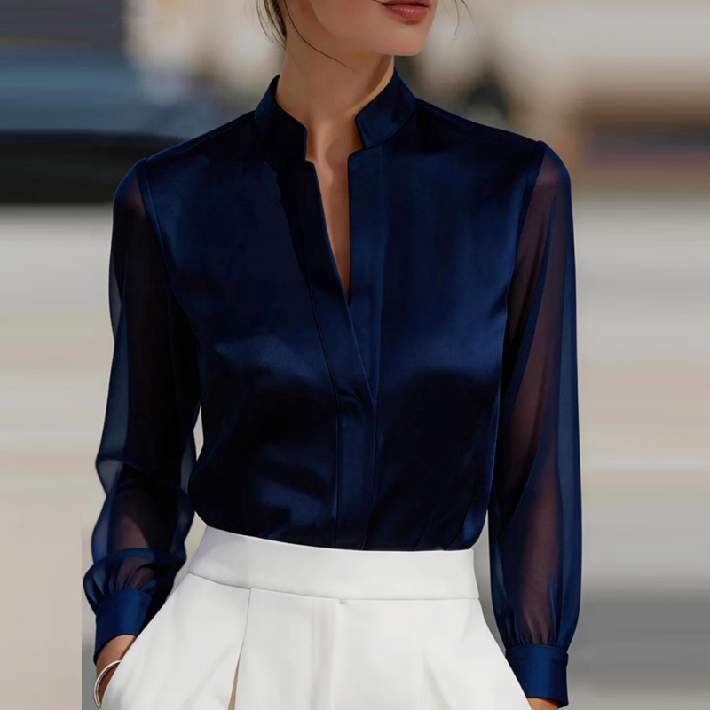 新しいメッシュシースルーファッションシャツ レディース ルー - Silk Blouse のレビューと価格