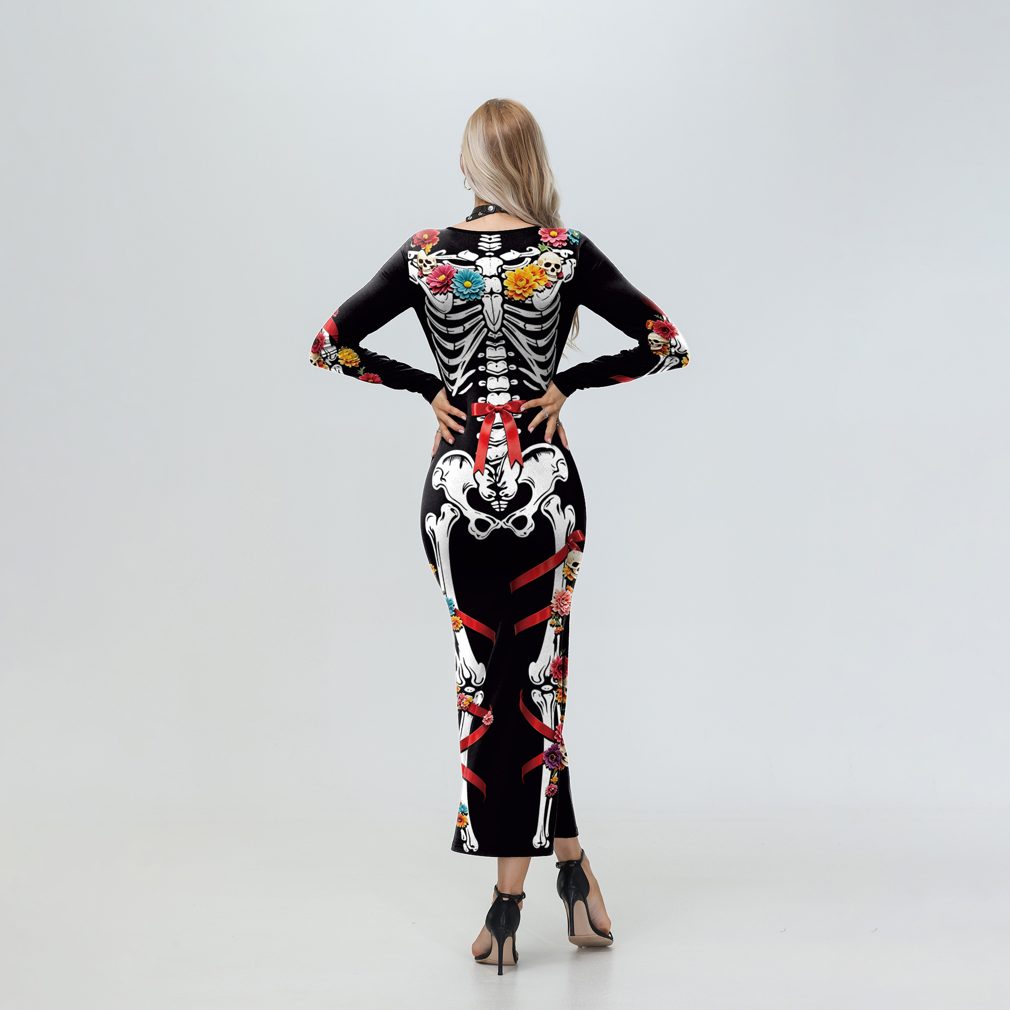 ハロウィン レディース 花柄 スケルトン レッドリボン ミデ - Women'S Red Formal Wear のレビューと価格