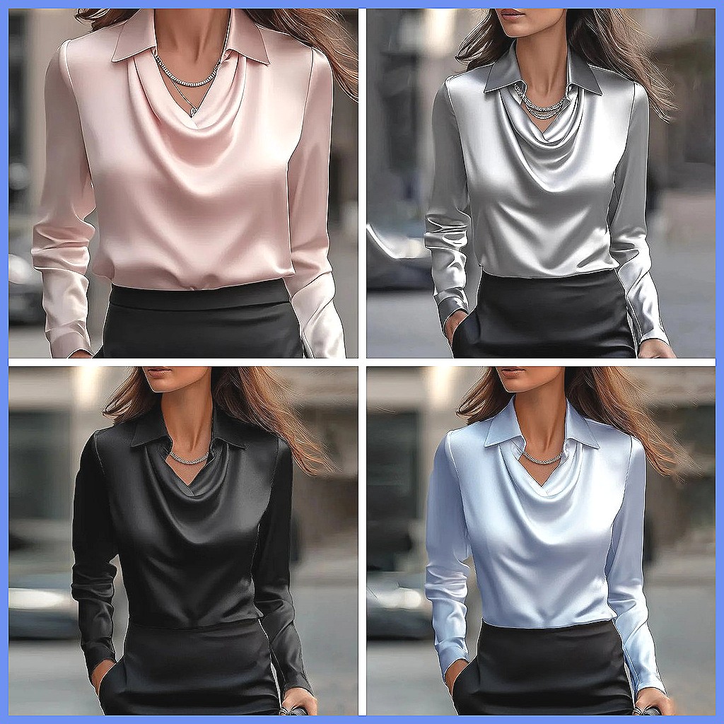 ヴィンテージサテンブラウス レディース 長袖 エレガントシル - Silk Blouse のレビューと価格