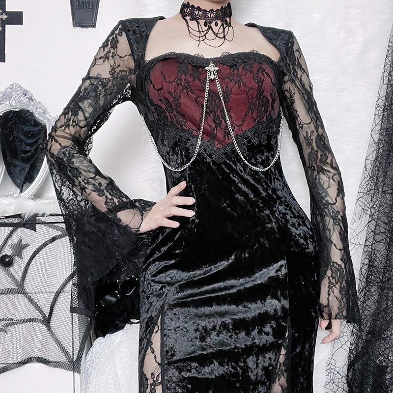 レディース ゴシック ダーク エレガント イブニングドレス  - Midi Dress のレビューと価格