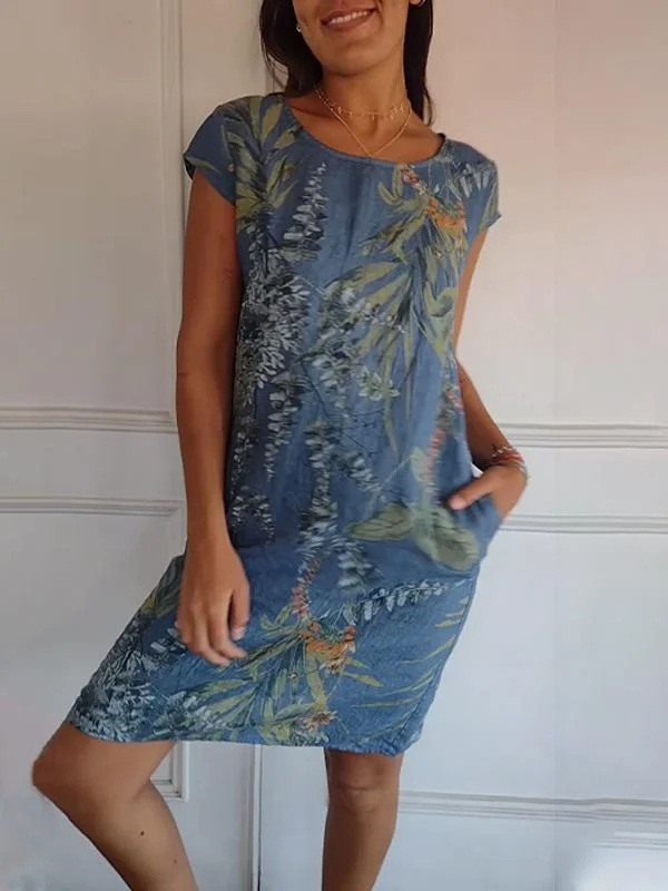 女性用、夏、コットンリネン素材、ラウンドネック、キャップスリ - Midi Dress のレビューと価格