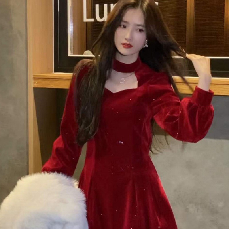 女性のためのきらびやかなベルベットのドレス,ハイエンド,エレ - Women'S Red Formal Wear のレビューと価格
