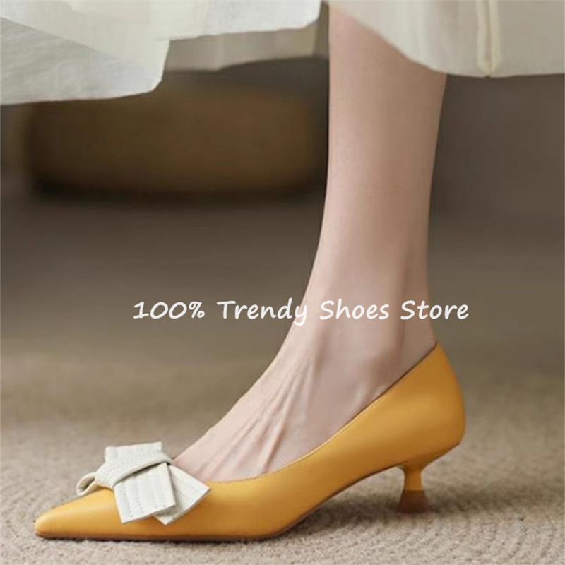 バタフライノット装飾女性スリッポンパンプスフレンチスタイルエ - Womens Heels のレビューと価格